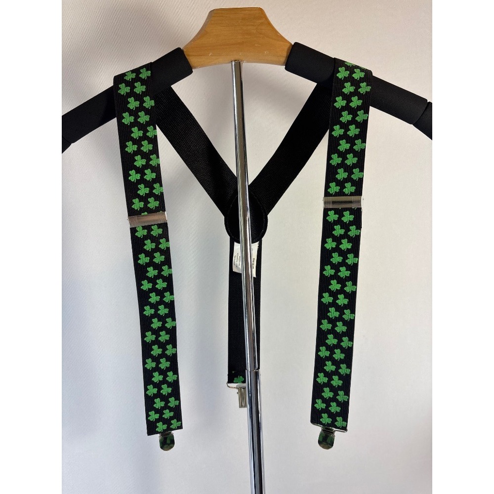 Shamrock Suspenders Black Green Clover St. Patrick's Day Lucky Irish One Size